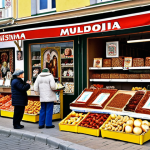**Prompt 1: Cultural Tapestry of Chisinau**
    A vibrant street scene in Chisinau, Moldova, capturing its essence as a cultural crossroads. People of diverse ages are engaged in daily activities, some speaking Russian, others Romanian, in front of a mix of historic Soviet-era architecture and contemporary shops. Bilingual signs (Romanian and Russian) are visible on storefronts, alongside a bustling local market stall showcasing a blend of traditional Moldovan and Russian products. The atmosphere should feel lively and rich with intertwined cultures, emphasizing the pervasive presence of the Russian language in everyday life.